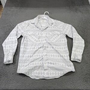 Panhandle Shirt Mens Large White Geometric Long Sleeve Snap Front Western